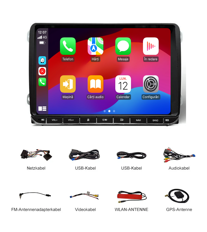 Navigație Android 13 Premium 9” pentru Volkswagen / Skoda / SEAT – Procesor Snapdragon, DSP DTS, CarPlay Wireless, Android Auto, 6GB RAM, 128GB ROM, Slot SIM 4G [5]