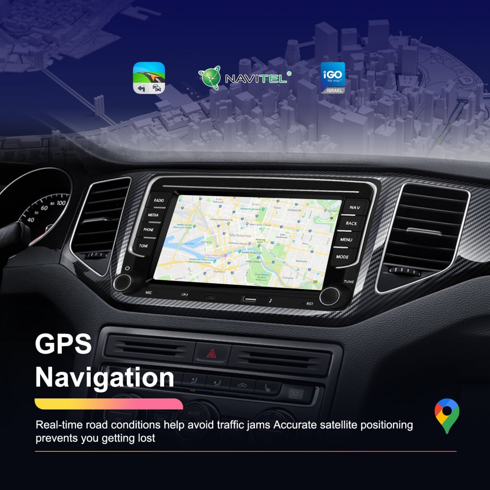 Navigație Android,Volkswagen, Skoda, Seat - 2+64 GB, USC C Frontal,CarPlay & Android Auto, ecran 7"|Compatbil Golf 5, Golf 6, Jetta, Passat B6/B7/CC, Polo, Tiguan [9]