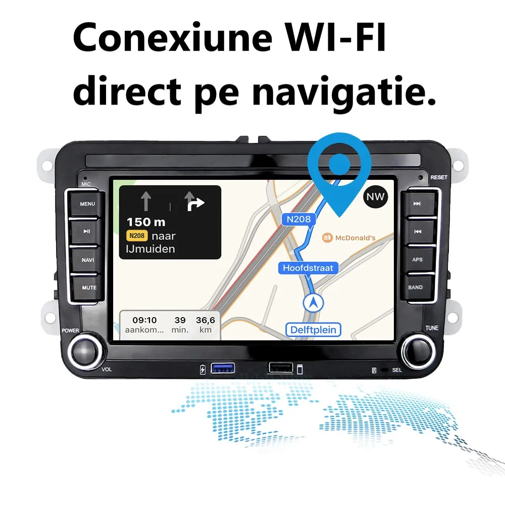 Navigație cu Android, Volkswagen, Skoda, Seat - 2+64 GB, CarPlay & Android Auto, USB Frontal, ecran 7"|Compatibil Golf 5, Golf 6, Jetta, Passat B6/B7/CC, Polo, Tiguan, Touran [9]