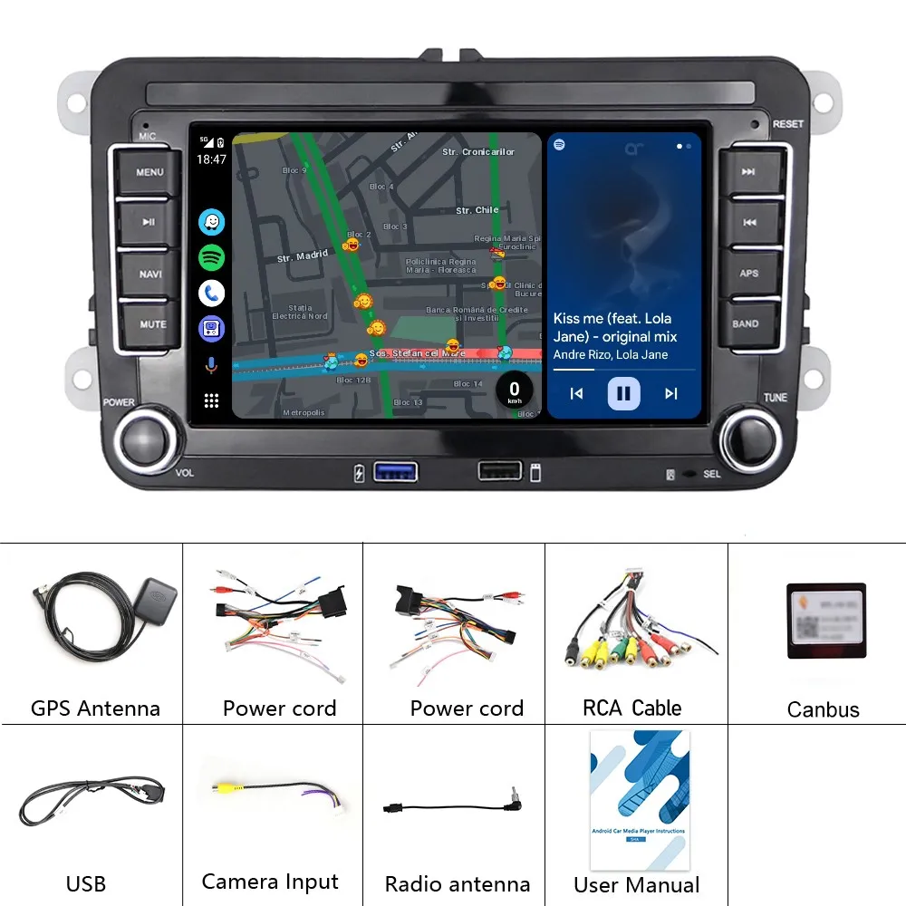 Navigație cu Android, Volkswagen, Skoda, Seat - 2+64 GB, CarPlay & Android Auto, USB Frontal, ecran 7"|Compatibil Golf 5, Golf 6, Jetta, Passat B6/B7/CC, Polo, Tiguan, Touran [25]