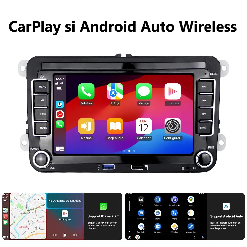 Navigație cu Android, Volkswagen, Skoda, Seat - 2+64 GB, CarPlay & Android Auto, USB Frontal, ecran 7"|Compatibil Golf 5, Golf 6, Jetta, Passat B6/B7/CC, Polo, Tiguan, Touran [2]