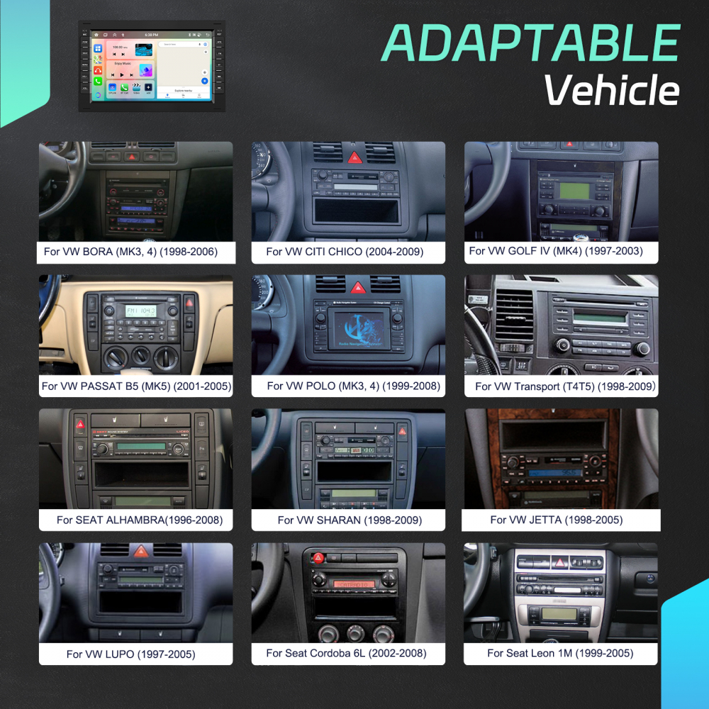 Navigație Android 13 4GB RAM,64GB ROM, VW Golf 4, Passat B5.5, Polo, Jetta, CarPlay, Android Auto, Bluetooth, Wi-Fi, Waze, Ecran 7" [4]