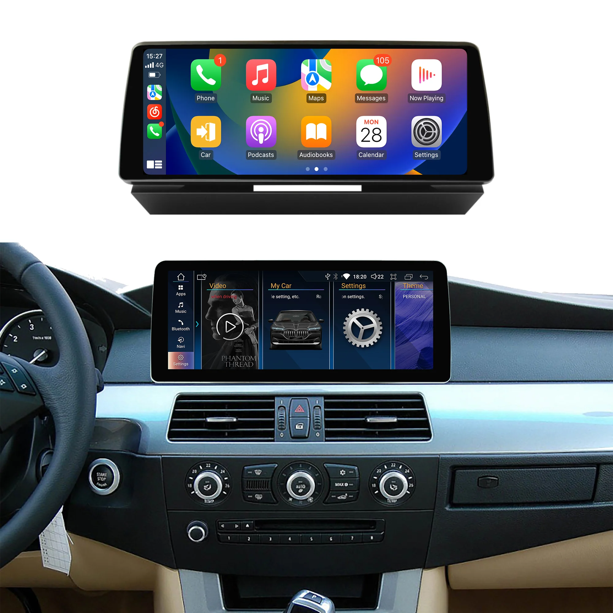 Navigație Android BMW Seria 5 E60 E61 (2003-2010), 4 GB RAM, OCTA-CORE, ecran 12.3", CCC si CIC, 1920x720, CarPlay, Android Auto, 4G și WiFi [2]