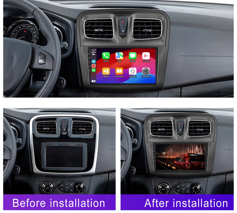 Navigație Dacia Logan, Duster, Sandero (2012-2020) 4GB 64GB, Android 13 cu CarPlay și Android Auto Wireless Ecran 9 Inch, GPS, WiFi Integrat, DSP [2]