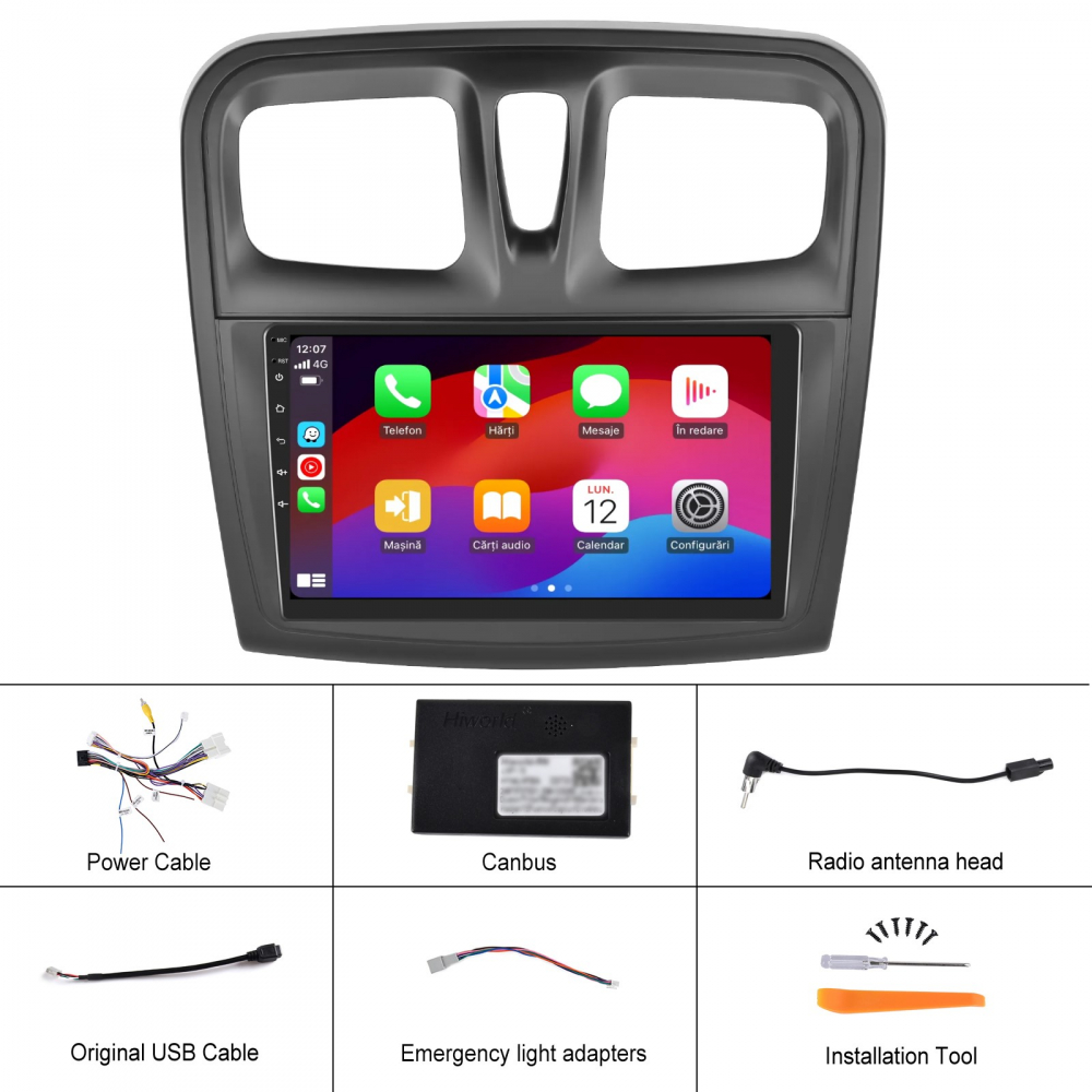 Navigație Dacia Logan, Duster, Sandero (2012-2020) 8GB 128GB, Android 12, cu CarPlay și Android Auto Wireless Ecran 9 Inch, GPS, WiFi Integrat, DSP [13]