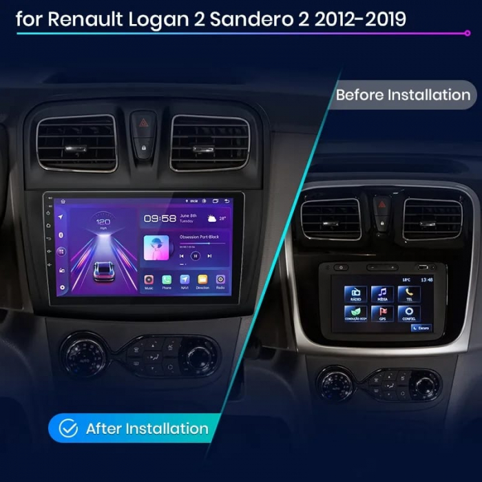 Navigatie Android Dacia Logan|Duster|Sandero (2012-2020) 4GB 64G, SLOT SIM 4G, CarPlay si Android Auto, DSP, Ecran 9 Inch [2]