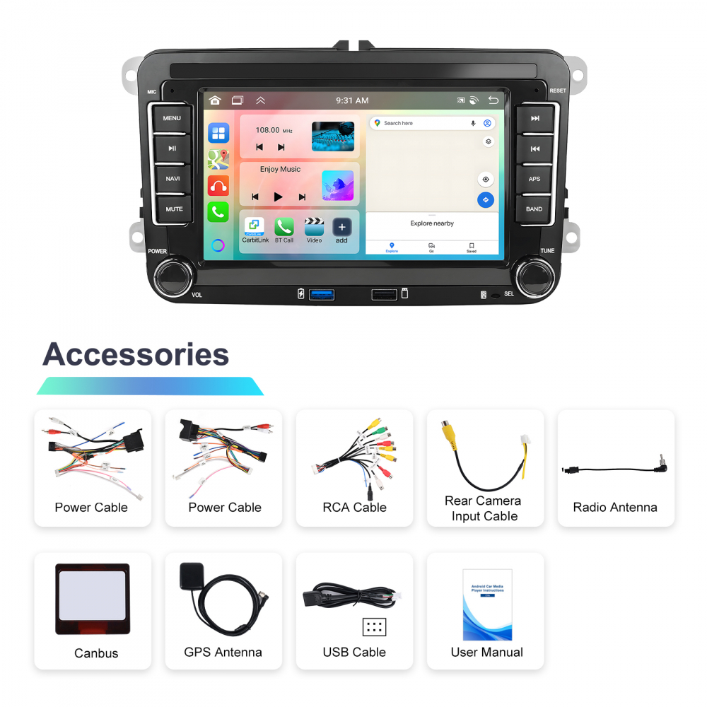 Navigație Android 7 inch Dedicată Volkswagen, Skoda, Seat | 4GB RAM, 64GB ROM, CarPlay și Android Auto Wireless [9]