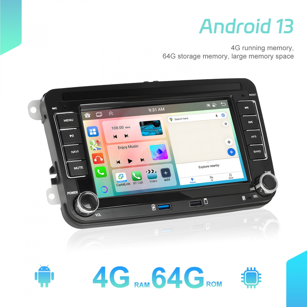 Navigație Android 7 inch Dedicată Volkswagen, Skoda, Seat | 4GB RAM, 64GB ROM, CarPlay și Android Auto Wireless [2]