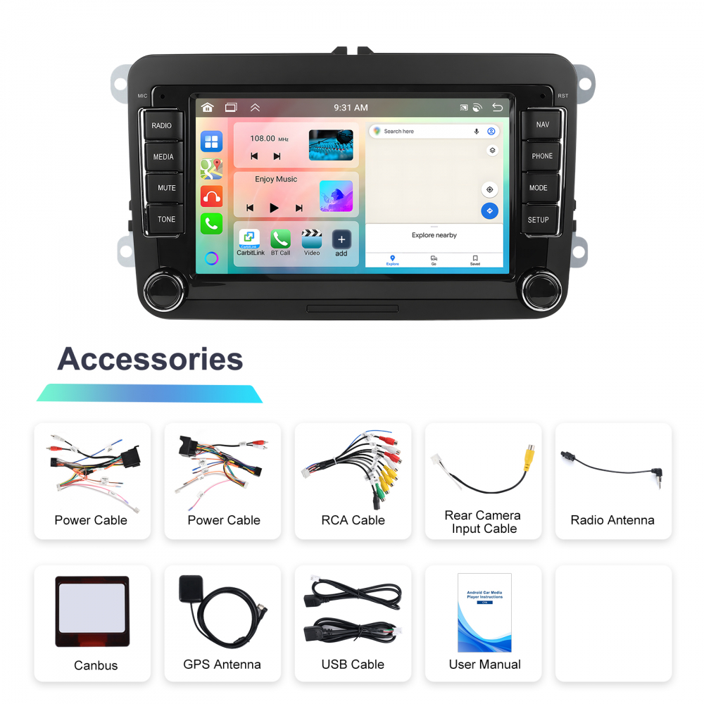 Navigație Android Dedicată Volkswagen, Skoda, Seat|4GB RAM, 64GB ROM, Ecran 7 inch, CarPlay și Android Auto Wireless,Radio RDS [10]