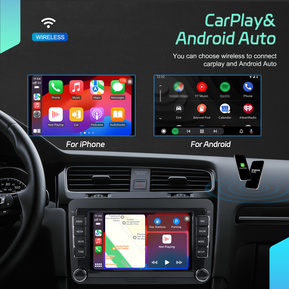 Navigație Android Dedicată Volkswagen, Skoda, Seat|4GB RAM, 64GB ROM, Ecran 7 inch, CarPlay și Android Auto Wireless,Radio RDS [2]