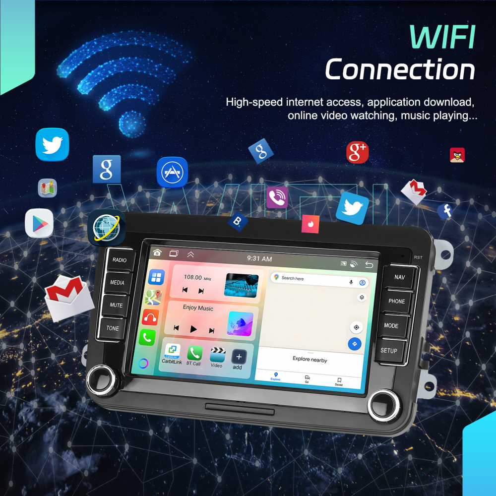 Navigație Android Dedicată Volkswagen, Skoda, Seat|4GB RAM, 64GB ROM, Ecran 7 inch, CarPlay și Android Auto Wireless,Radio RDS [4]