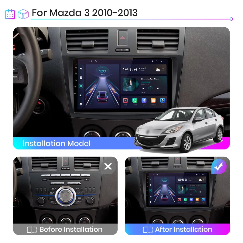 Navigatie Android Mazda 3 (2010-2013), Android 12, DSP 2GB RAM 32GB ROM, CarPlay si Android Auto Wi-fi, Youtube, Waze [3]