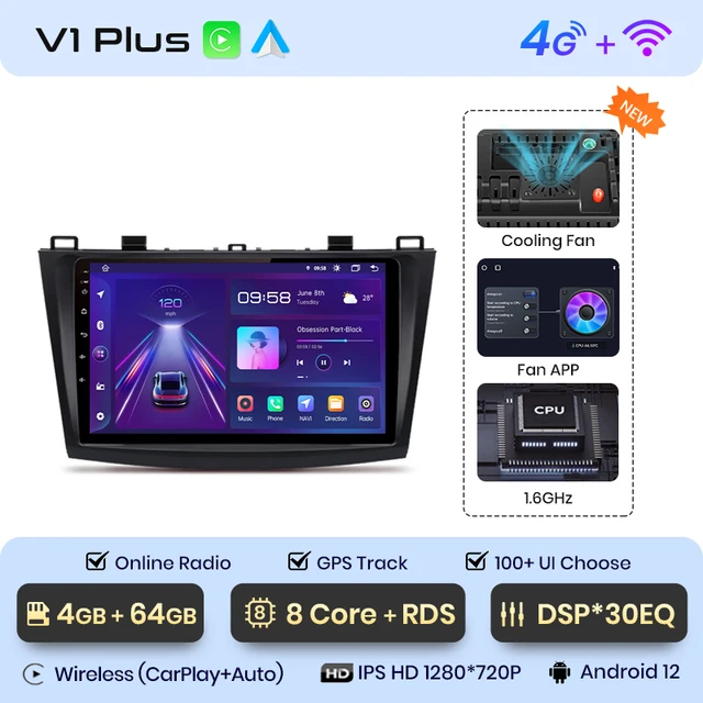 Navigatie Android Mazda 3 (2010-2013), Android 12, DSP 4GB RAM 64GB ROM, Cartela SIM 4G, CarPlay si Android Auto Wi-fi, Youtube, Waze [2]
