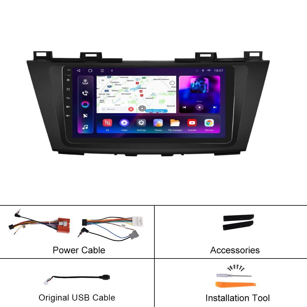 Navigatie Android Mazda 5 (2010-2015), Android 12, DSP 4GB RAM 64GB ROM, Cartela SIM 4G, CarPlay si Android Auto Wi-fi, Youtube, Waze [9]