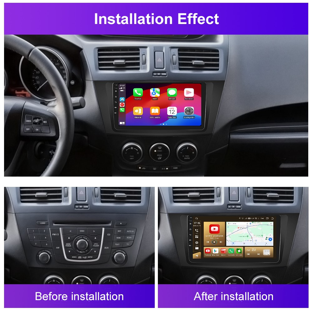 Navigatie Android Mazda 5 (2010-2015), Android 12, DSP 4GB RAM 64GB ROM, Cartela SIM 4G, CarPlay si Android Auto Wi-fi, Youtube, Waze [2]