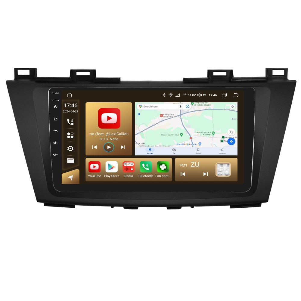 Navigatie Android Mazda 5 (2010-2015), Android 12, DSP 8GB RAM 128GB ROM, Cartela SIM 4G, CarPlay si Android Auto Wi-fi, Youtube, Waze [1]