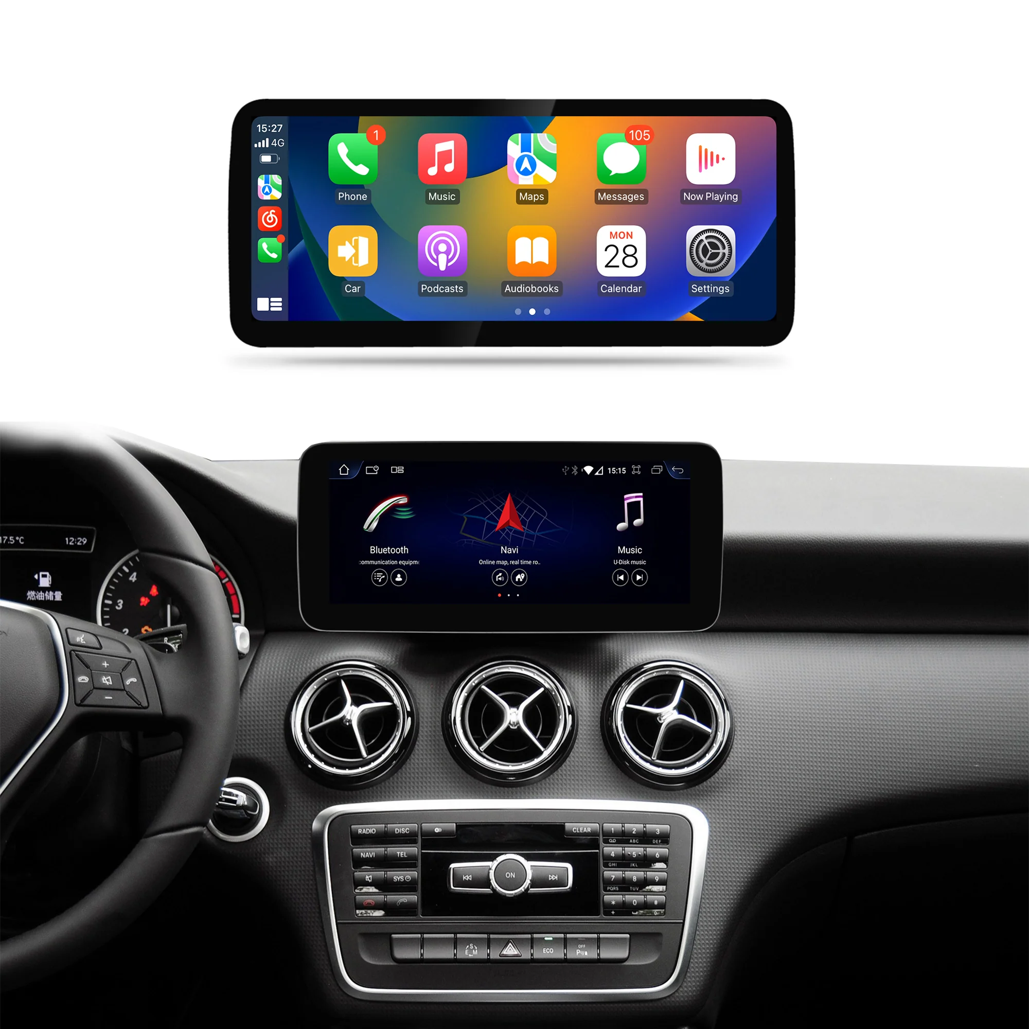 Navigație Android Mercedes Benz A CLA GLA Class W176 C117 X156 (2011-2018), 4 GB RAM, OCTA-CORE, ecran 10.25", NTG 4.5, NTG 5.0, 1920x720, CarPlay, Android Auto, 4G și WiFi [2]