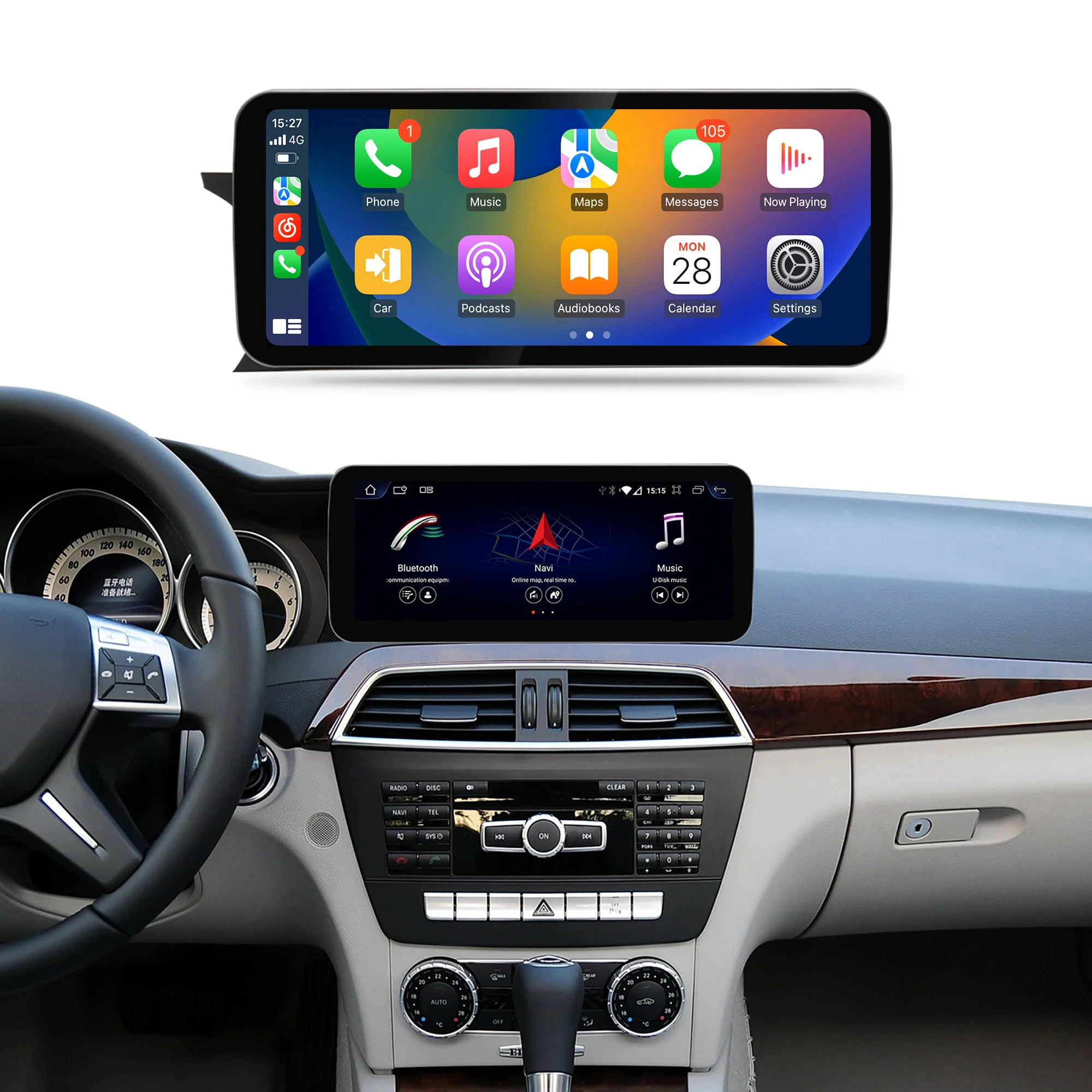 Navigație Android Mercedes Benz C Class W204 (2011-2014), 4 GB RAM, OCTA-CORE, ecran 12.3", NTG 4.5, 1920x720, CarPlay, Android Auto, 4G și WiFi [2]
