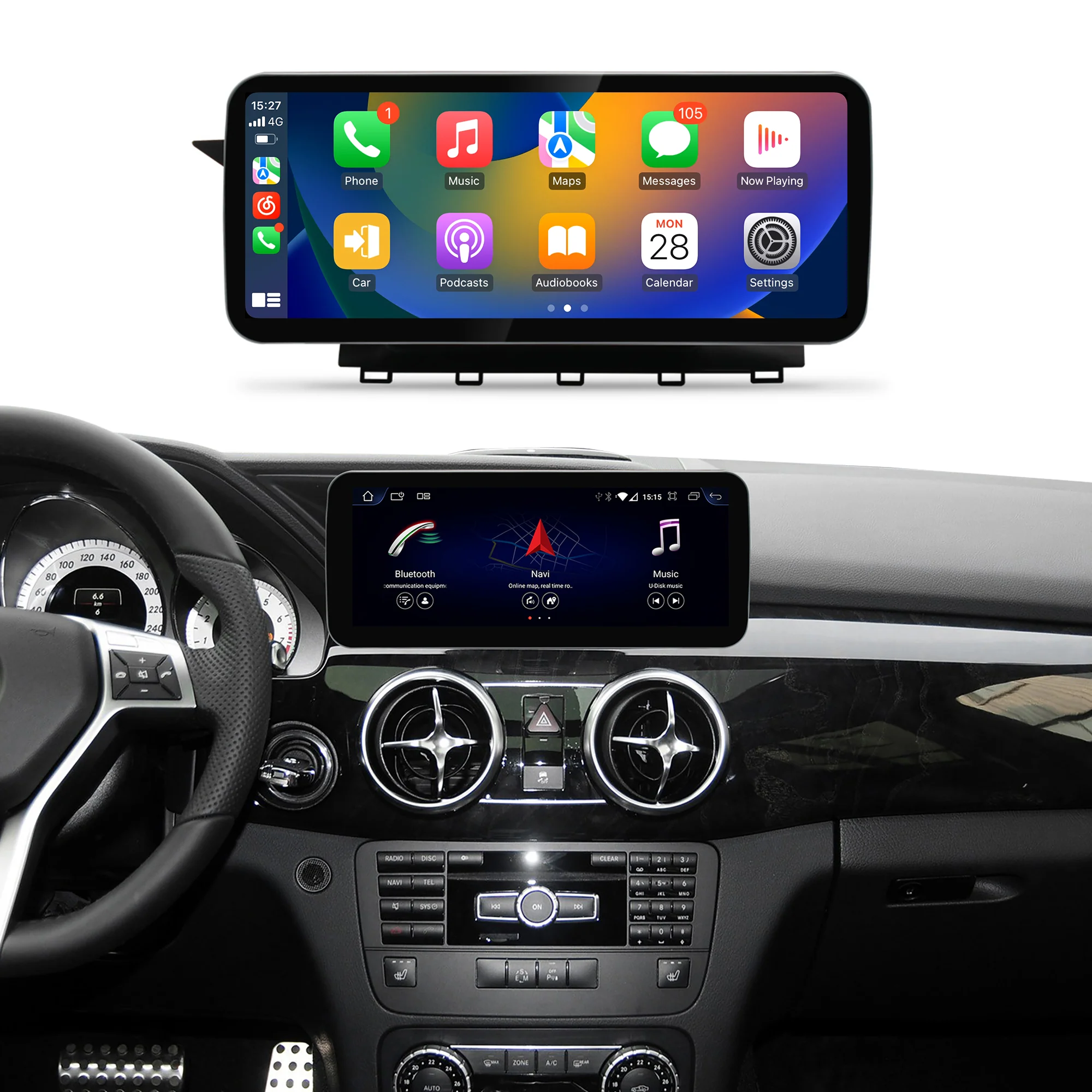 Navigație Android Mercedes Benz GLK Class X204 (2009-2015), 4 GB RAM, OCTA-CORE, ecran 12.3", NTG 4.0, NTG 4.5, NTG 5.0, 1920x720, CarPlay, Android Auto, 4G și WiFi [2]