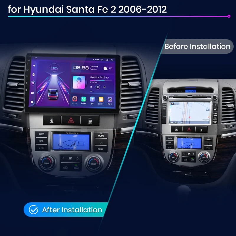 Navigatie Hyundai Santa Fe (2006-2012) cu Android 12 ecran 9 Inch, 2GB RAM 32 GB ROM,DSP, Carplay si Android Auto [2]