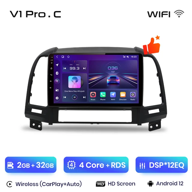 Navigatie Hyundai Santa Fe (2006-2012) cu Android 12 ecran 9 Inch, 2GB RAM 32 GB ROM,DSP, Carplay si Android Auto [5]