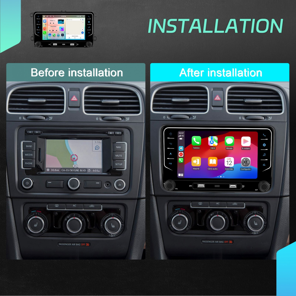 Navigație Android,Volkswagen,Skoda,Seat - 4+64 GB, USC Frontal,CarPlay & Android Auto, ecran 7 [5]