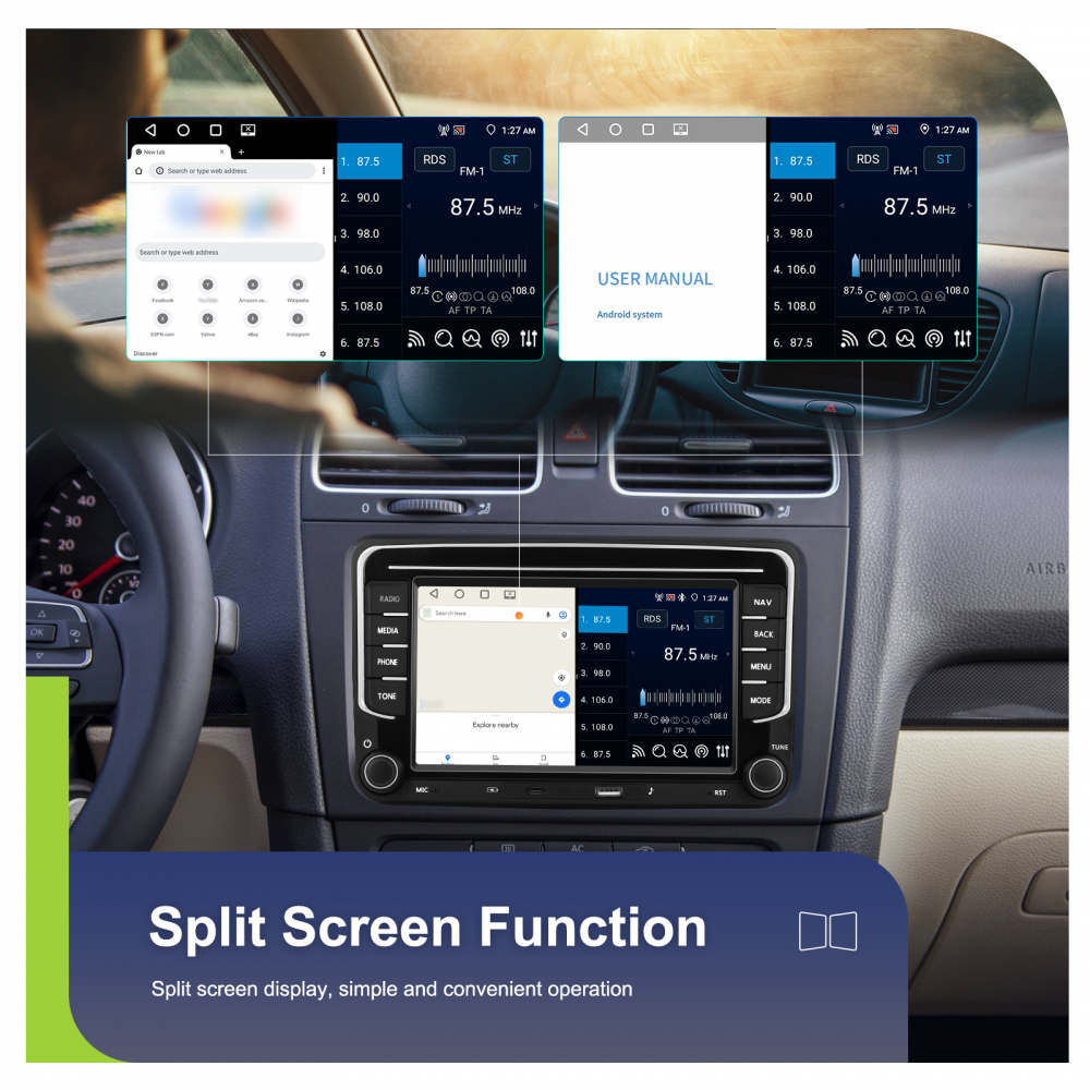 Navigație Android,Volkswagen, Skoda, Seat - 4+64 GB, USC C Frontal,CarPlay & Android Auto, ecran 7"|Compatbil Golf 5, Golf 6, Jetta, Passat B6/B7/CC, Polo, Tiguan [9]