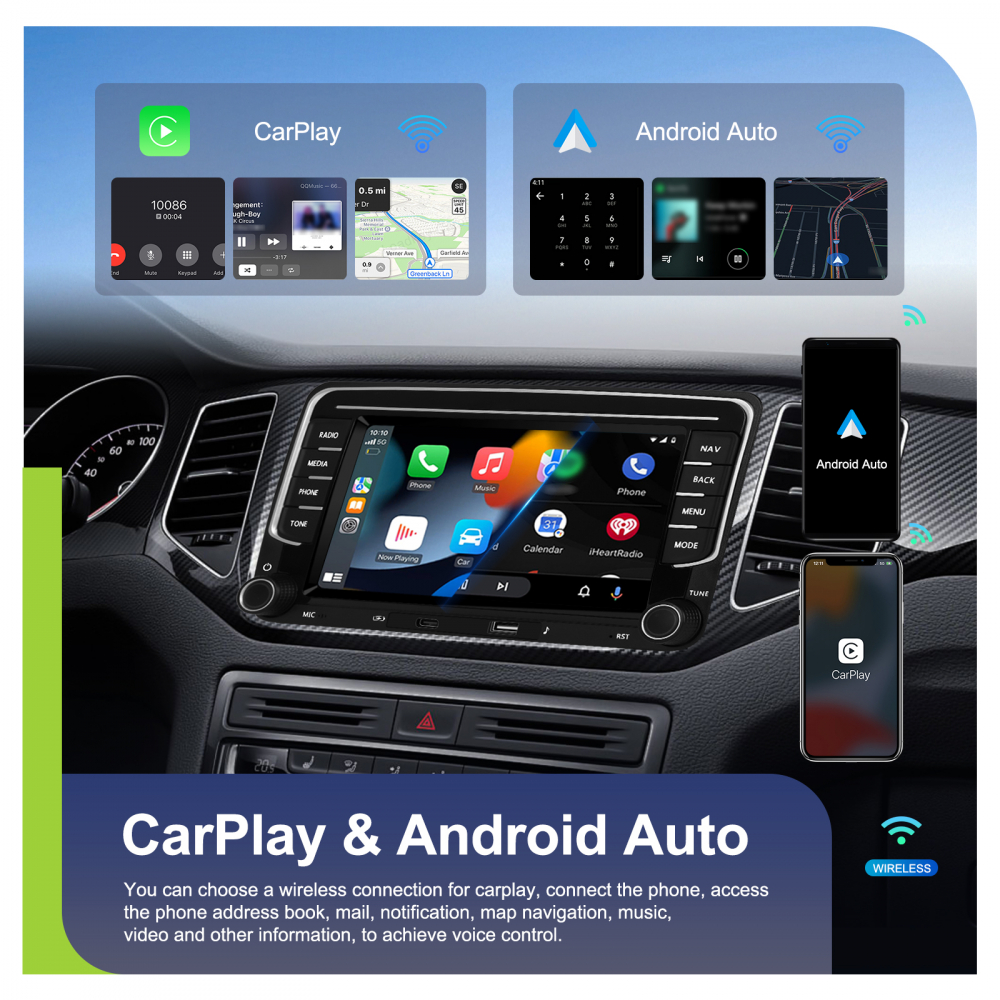 Navigație Android,Volkswagen, Skoda, Seat - 4+64 GB, USC C Frontal,CarPlay & Android Auto, ecran 7"|Compatbil Golf 5, Golf 6, Jetta, Passat B6/B7/CC, Polo, Tiguan [7]
