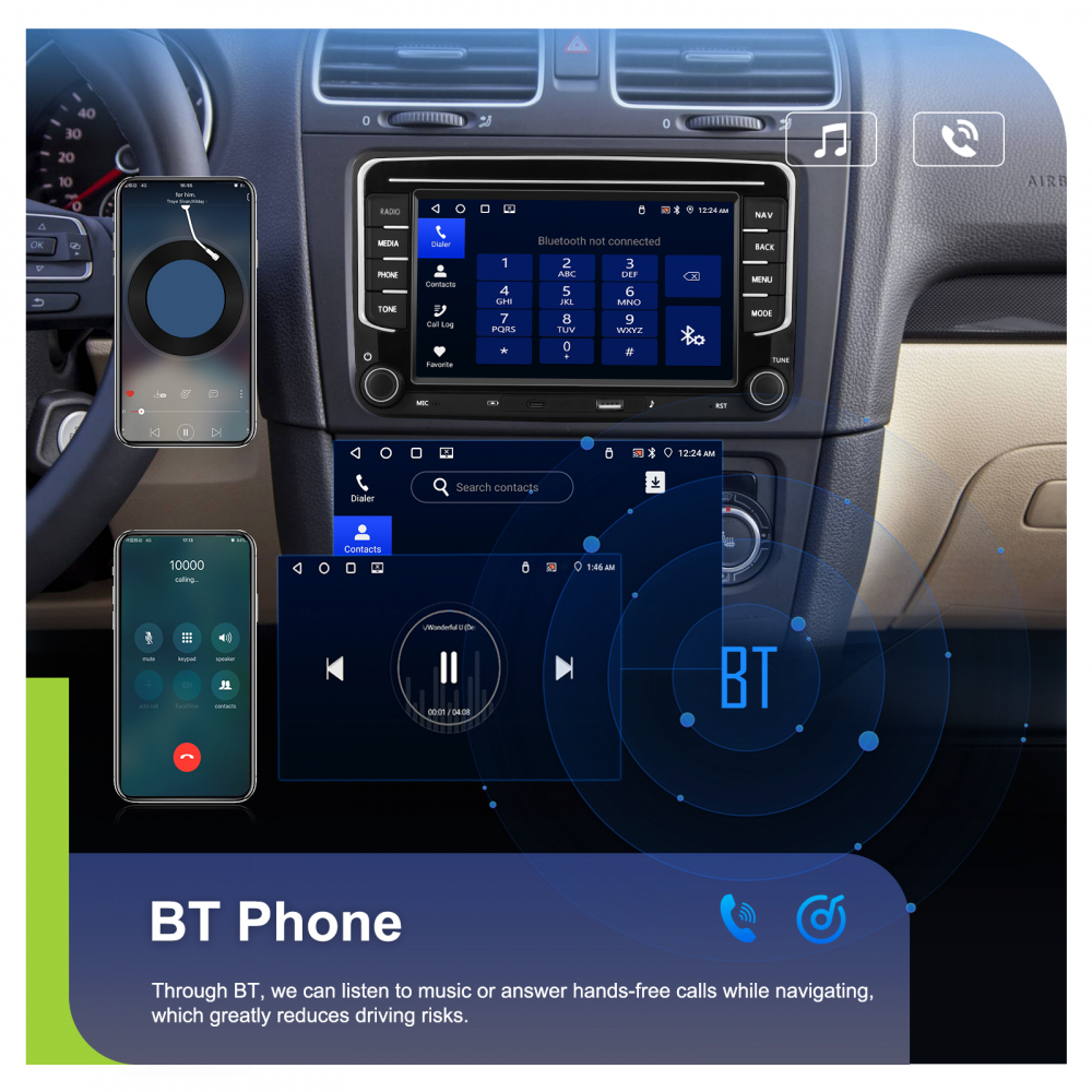 Navigație Android,Volkswagen, Skoda, Seat - 4+64 GB, USC C Frontal,CarPlay & Android Auto, ecran 7"|Compatbil Golf 5, Golf 6, Jetta, Passat B6/B7/CC, Polo, Tiguan [12]