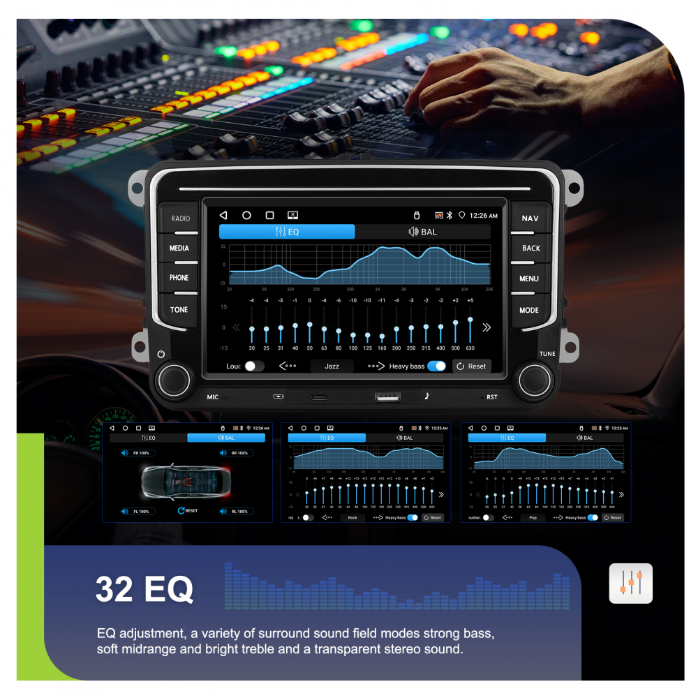 Navigație Android,Volkswagen, Skoda, Seat - 4+64 GB, USC C Frontal,CarPlay & Android Auto, ecran 7"|Compatbil Golf 5, Golf 6, Jetta, Passat B6/B7/CC, Polo, Tiguan [4]