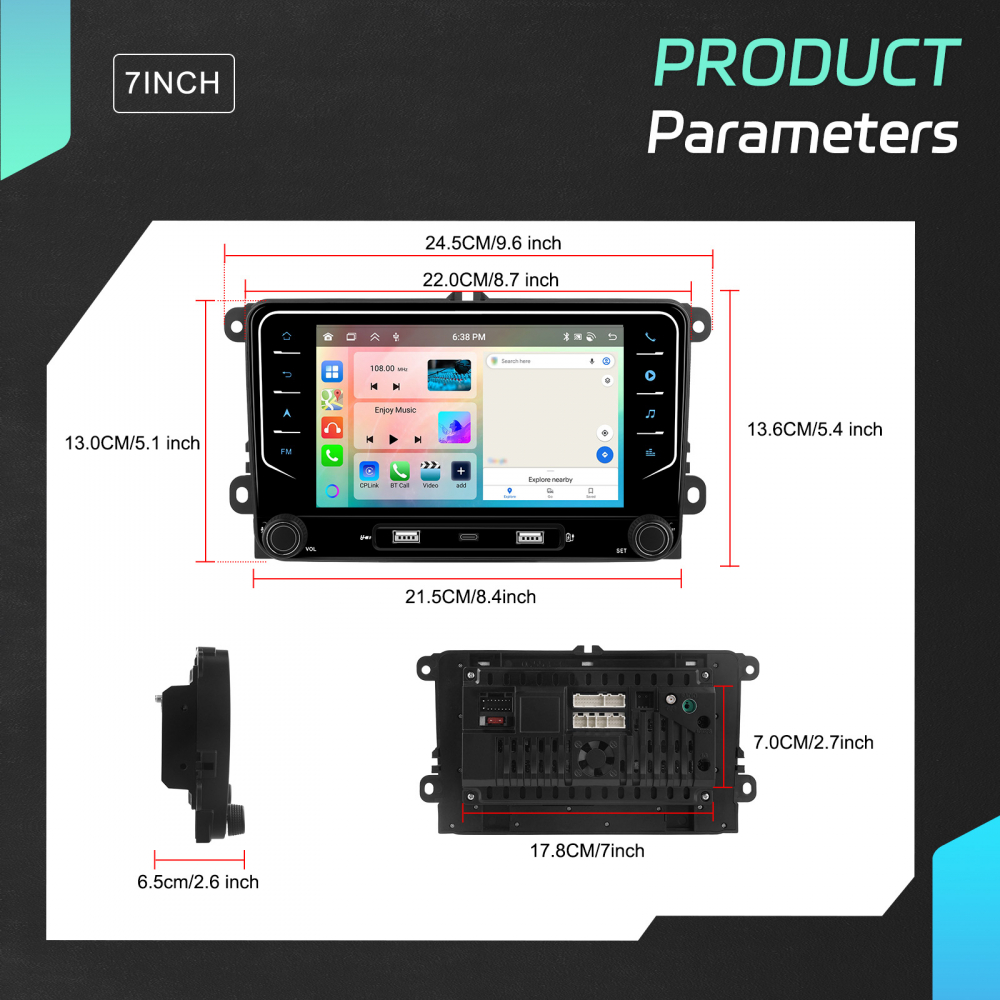 Navigație Android,Volkswagen,Skoda,Seat - 4+64 GB, USC Frontal,CarPlay & Android Auto, ecran 7 [8]