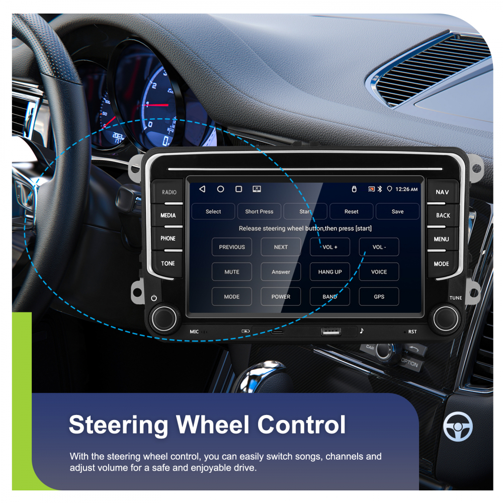 Navigație Android,Volkswagen, Skoda, Seat - 4+64 GB, USC C Frontal,CarPlay & Android Auto, ecran 7"|Compatbil Golf 5, Golf 6, Jetta, Passat B6/B7/CC, Polo, Tiguan [10]