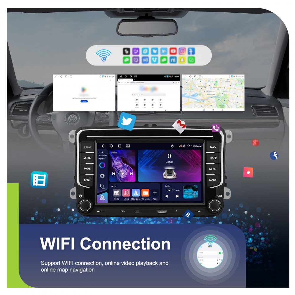 Navigație Android,Volkswagen, Skoda, Seat - 4+64 GB, USC C Frontal,CarPlay & Android Auto, ecran 7"|Compatbil Golf 5, Golf 6, Jetta, Passat B6/B7/CC, Polo, Tiguan [13]