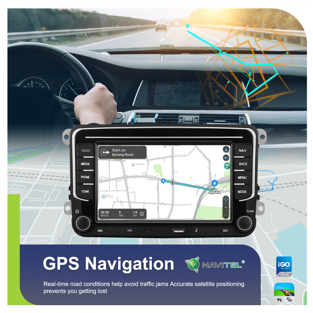 Navigație Android,Volkswagen, Skoda, Seat - 4+64 GB, USC C Frontal,CarPlay & Android Auto, ecran 7"|Compatbil Golf 5, Golf 6, Jetta, Passat B6/B7/CC, Polo, Tiguan [8]