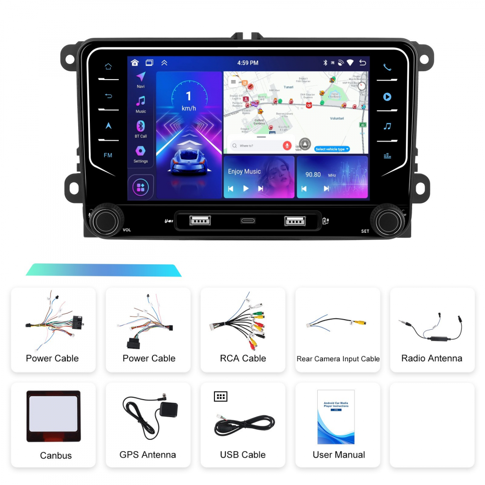 Navigație Android,Volkswagen,Skoda,Seat - 4+64 GB, USC Frontal,CarPlay & Android Auto, ecran 7 [11]