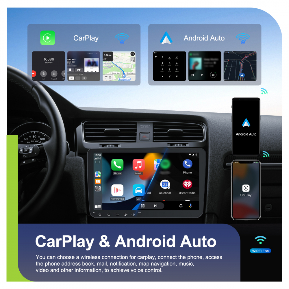 Navigație Android,Volkswagen, Skoda, Seat - 4+64 GB, USC C Frontal,CarPlay & Android Auto, ecran 9 inch Compatbil Golf 5, Golf 6, Jetta, Passat  B6 B7 CC, Polo, Tiguan [6]