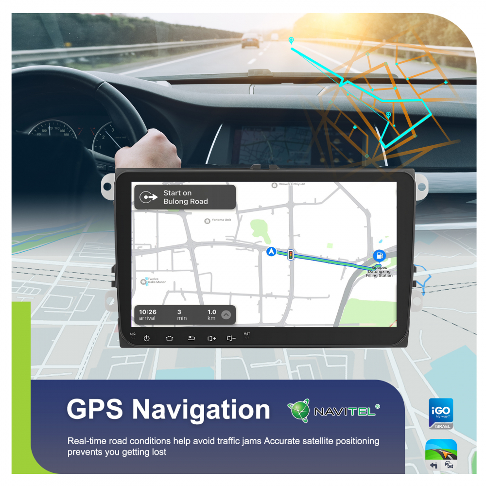 Navigație Android,Volkswagen, Skoda, Seat - 4+64 GB, USC C Frontal,CarPlay & Android Auto, ecran 9 inch Compatbil Golf 5, Golf 6, Jetta, Passat  B6 B7 CC, Polo, Tiguan [8]