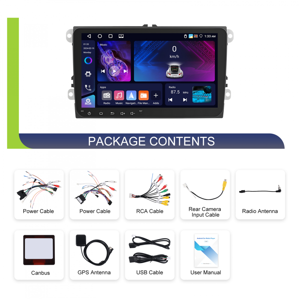 Navigație Android,Volkswagen, Skoda, Seat - 4+64 GB, USC C Frontal,CarPlay & Android Auto, ecran 9 inch Compatbil Golf 5, Golf 6, Jetta, Passat  B6 B7 CC, Polo, Tiguan [10]