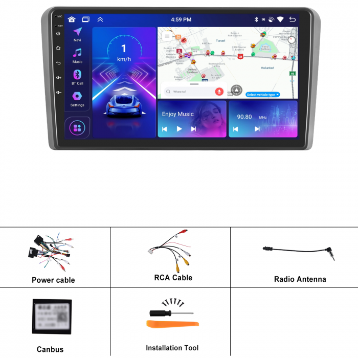 Navigatie Audi A3 (2003-2013) cu Android 13, 4GB RAM 64GB ROM, DSP, ecran 9 Inch,Carplay si Android Auto [10]