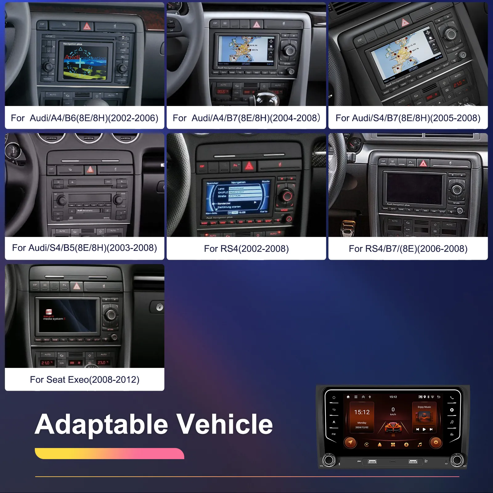 Navigatie Audi A4 B6/B7 (2002-2008) si Seat Exeo (2008-2012) 2+64 GB, CarPlay si Android auto OEM Look, ecran 7 inch [3]