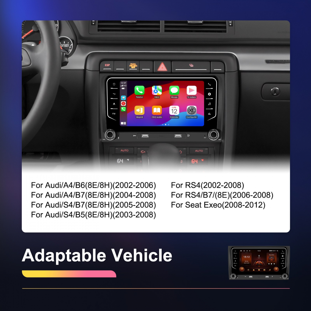 Navigatie Audi A4 B6/B7 (2002-2008) si Seat Exeo (2008-2012) 2+64 GB, CarPlay si Android auto OEM Look, ecran 7 inch [2]