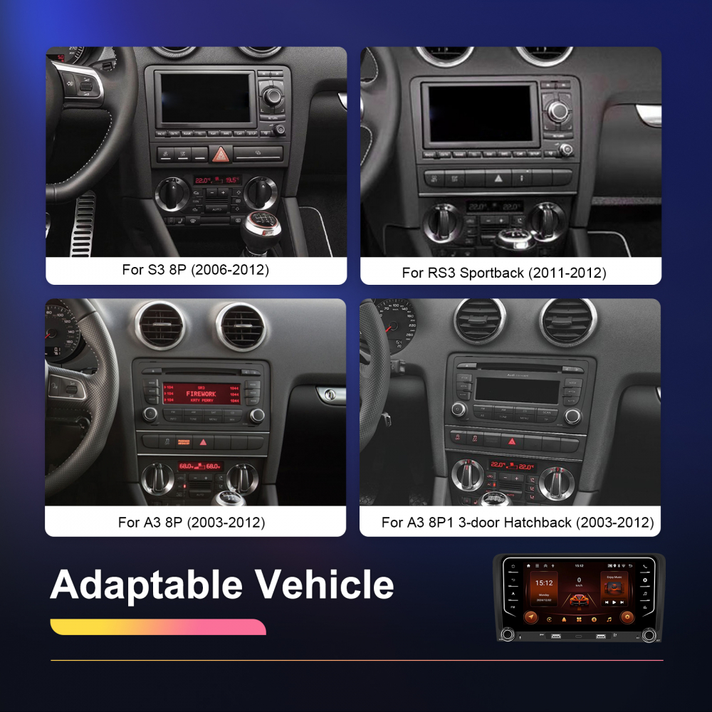 Navigatie Audi A3 (2003-2012) 2+64 GB, CarPlay si Android auto OEM Look, ecran 7 inch [10]