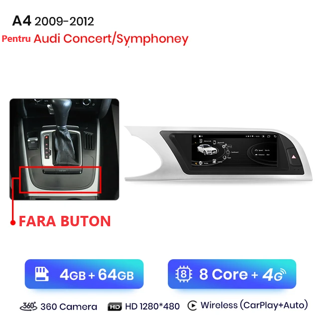 Navigatie Audi A4 B8 (2009-2016), Android 12, 4GB RAM 64GB, 4G SIM, Carplay si Android auto PREMIUM Low Version [3]