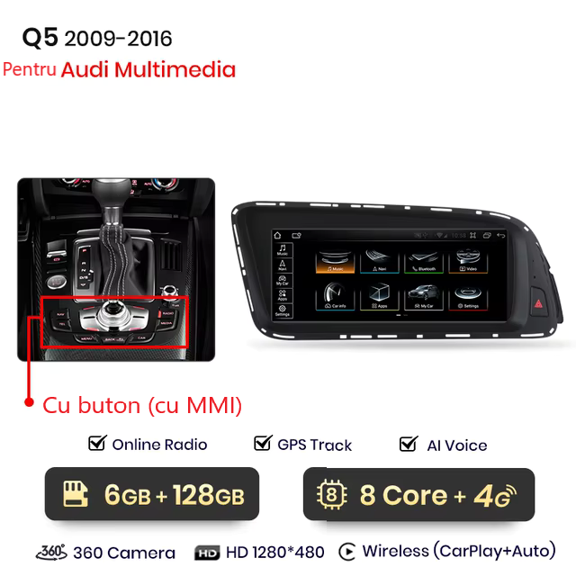 Navigatie Audi Q5 (2009-2016), Android 12, 6GB RAM 128 GB ROM, Slot 4G SIM, Carplay si Android auto, CU MMI [2]