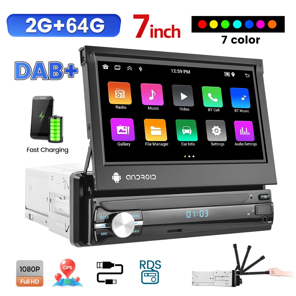 Navigație Auto 1 DIN Android 13, Ecran 7" HD 1080P, 2GB+32GB, GPS, WiFi, Bluetooth, FM Radio [1]