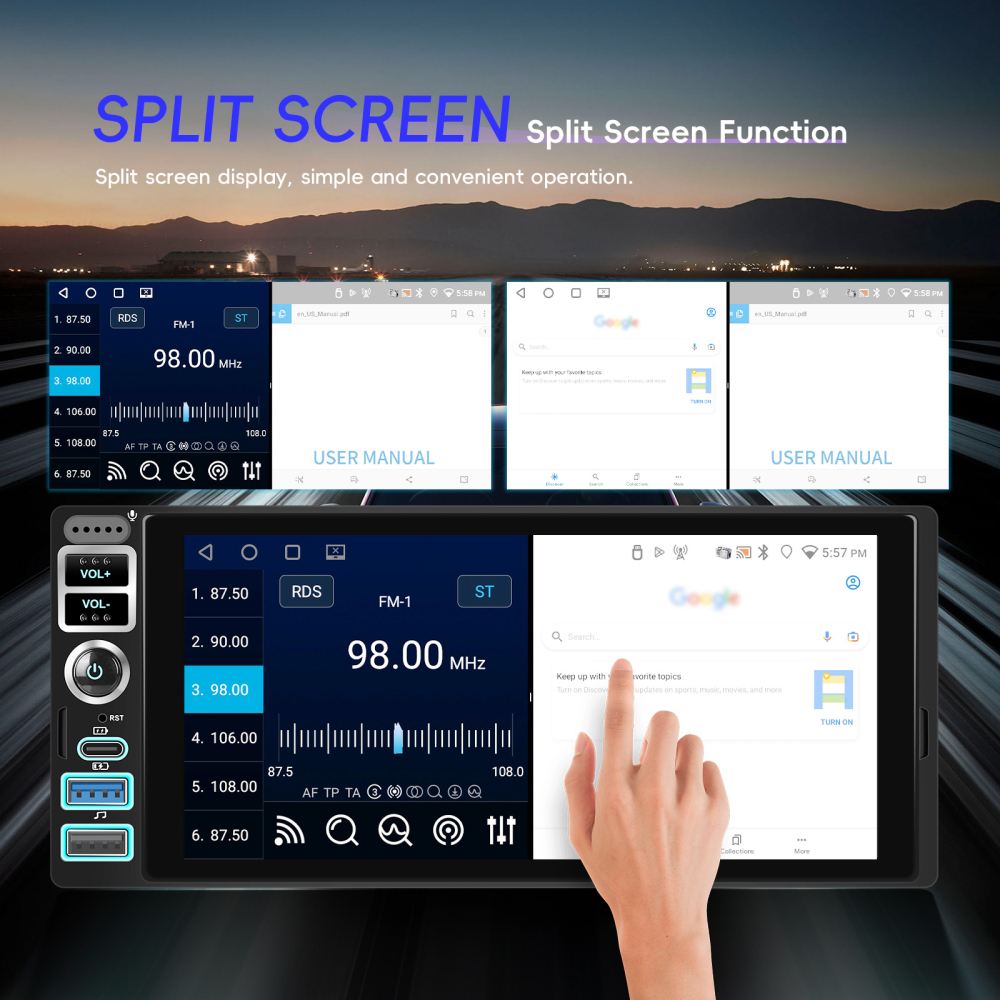 Navigatie Auto 1DIN cu Android, 4GB RAM + 64GB, Ecran 6.9 inch IPS, CarPlay și Android Auto Wireless, GPS, WiFi [4]