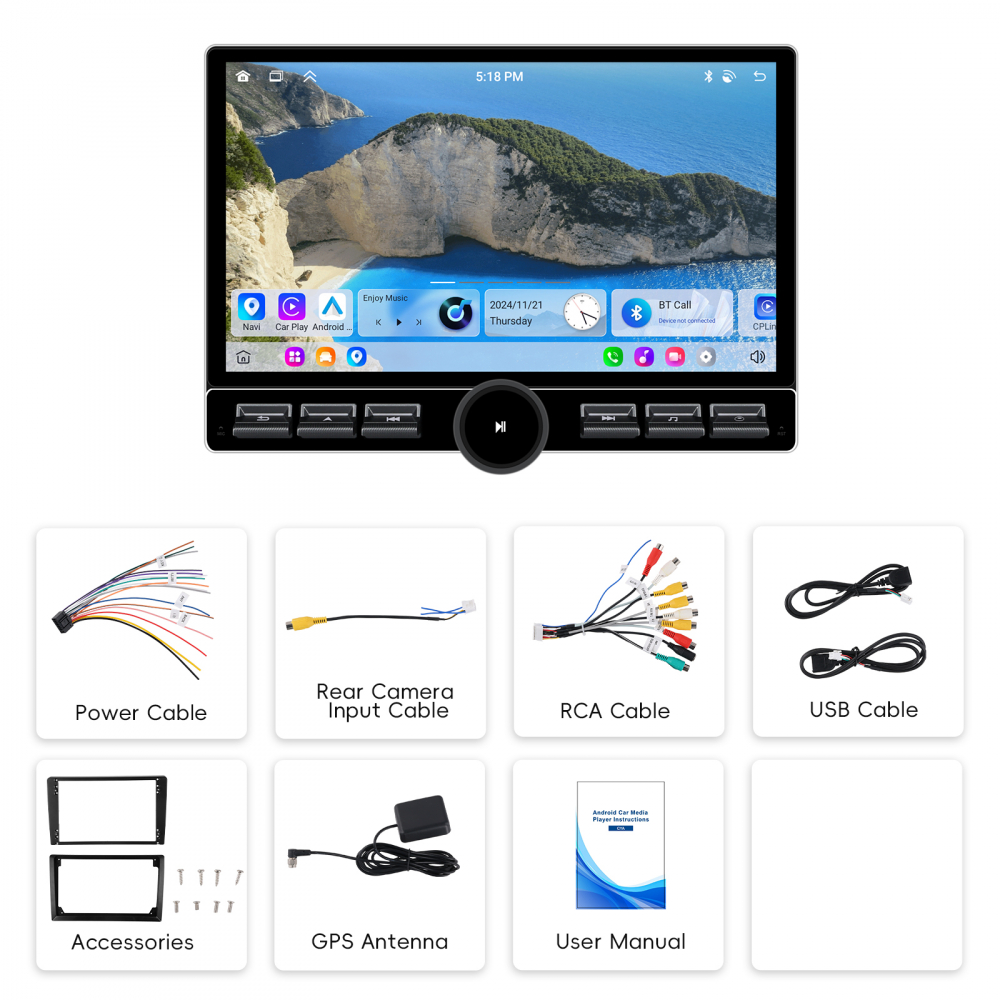 Navigație Auto Android 13 QLED 10.1" 6GB RAM + 128GB ROM, GPS, Bluetooth 5.0, WiFi,FM/RDS, USB [13]