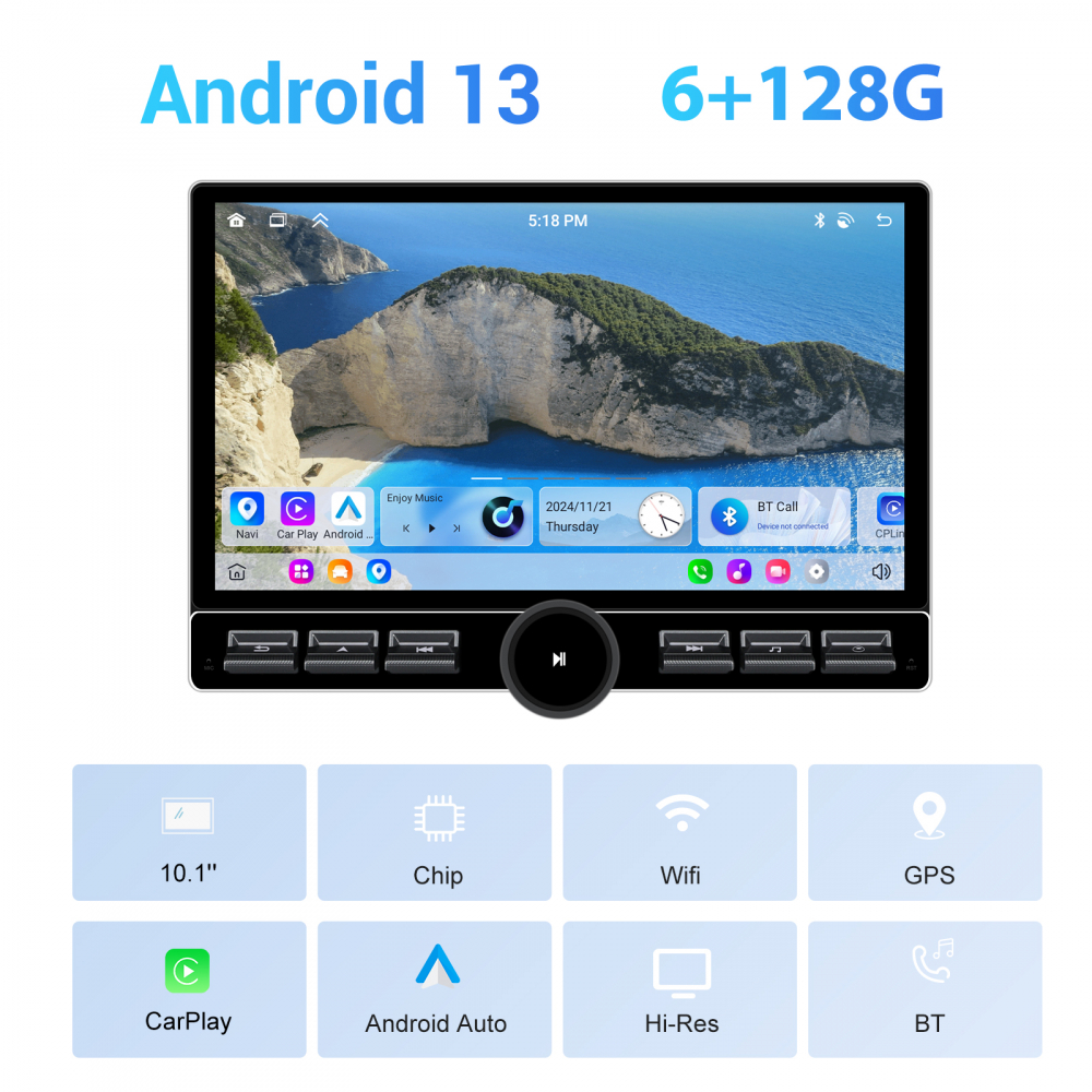 Navigație Auto Android 13 QLED 10.1" 6GB RAM + 128GB ROM, GPS, Bluetooth 5.0, WiFi,FM/RDS, USB [11]