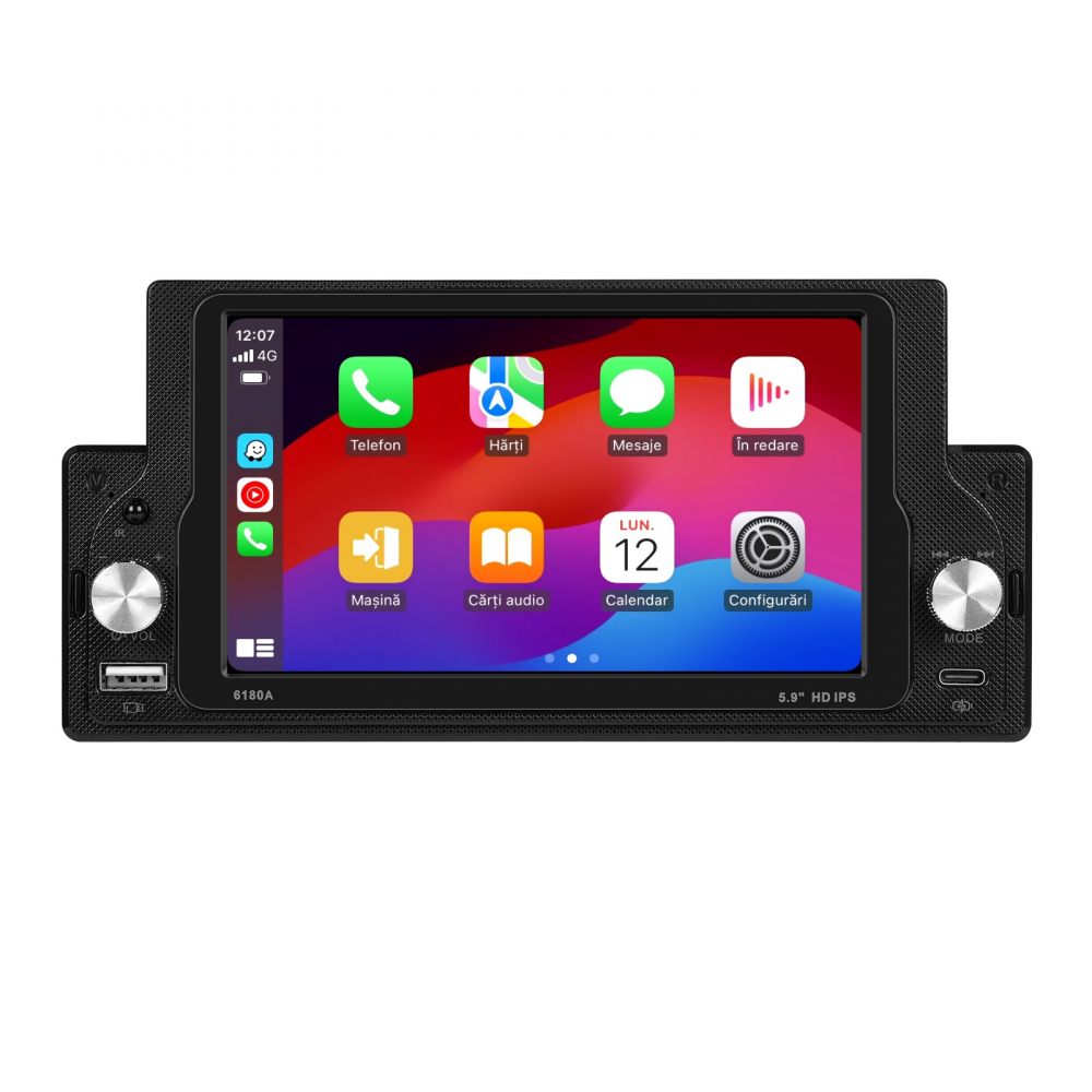 Navigație auto universală 1DIN Android 13, ecran 5.9” HD, 2+64GB, CarPlay & Android Auto, GPS, Bluetooth, USB, Wi-Fi [10]