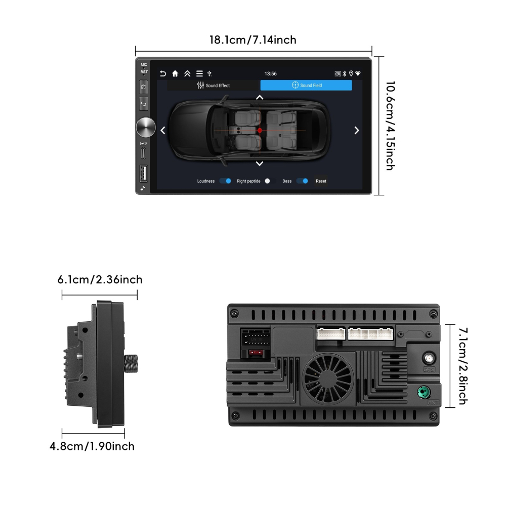 Navigatie Auto Universala 2DIN Android 4GB RAM + 128GB ROM, Ecran 7 inch INCELL HD, CarPlay și Android Auto Wireless, DSP, GPS [2]